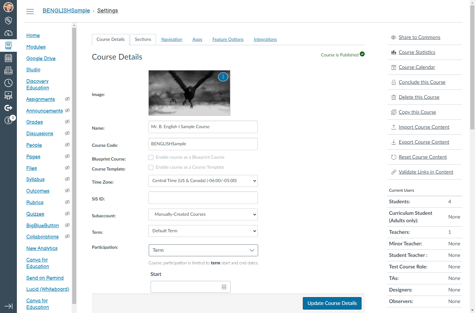 Choose the Sections tab