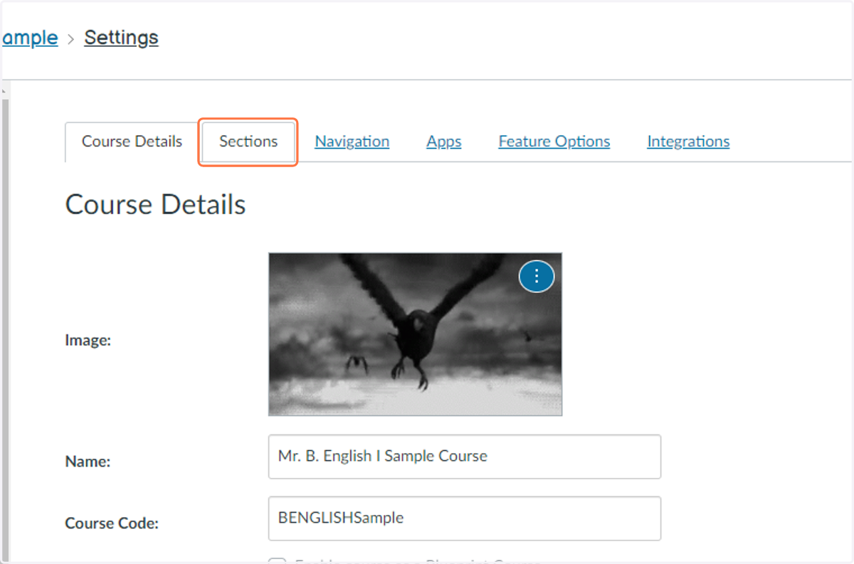 Choose the Sections tab