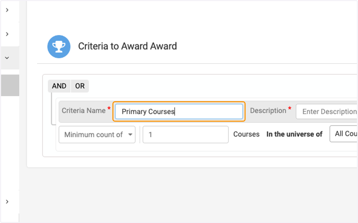 Ex. "Primary Courses"