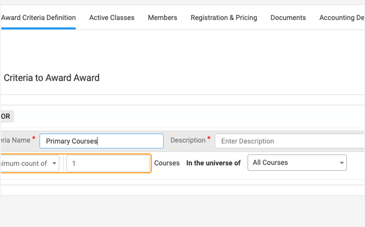 Enter how many required courses are in this criteria.
