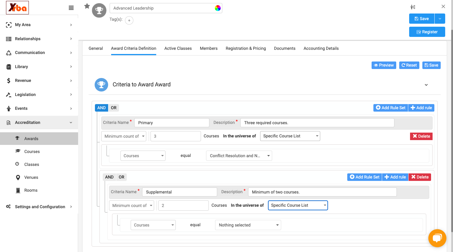 Select Specific Course List