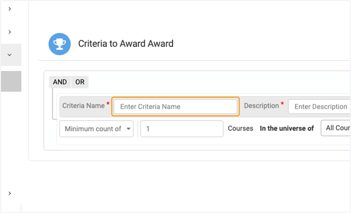 Enter Criteria Name