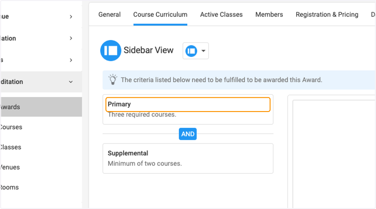 Now you can view the primary courses and supplemental courses for this award.