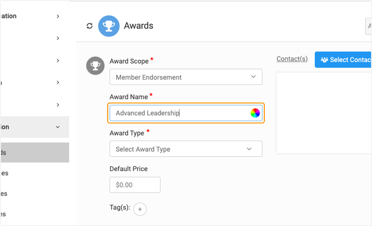 Add Award Title