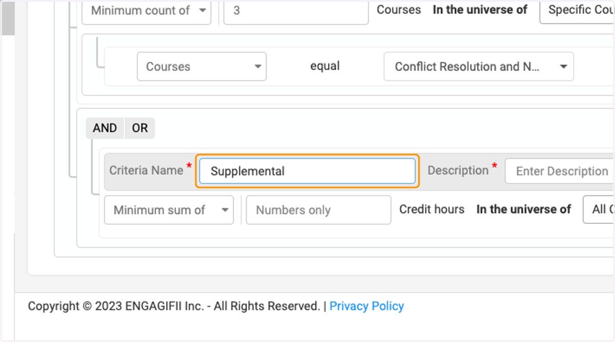 Enter name of second criteria Ex. "Supplemental"