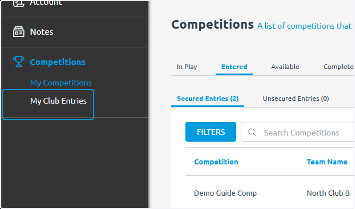 To manage your Club's entries click 'My club entries'