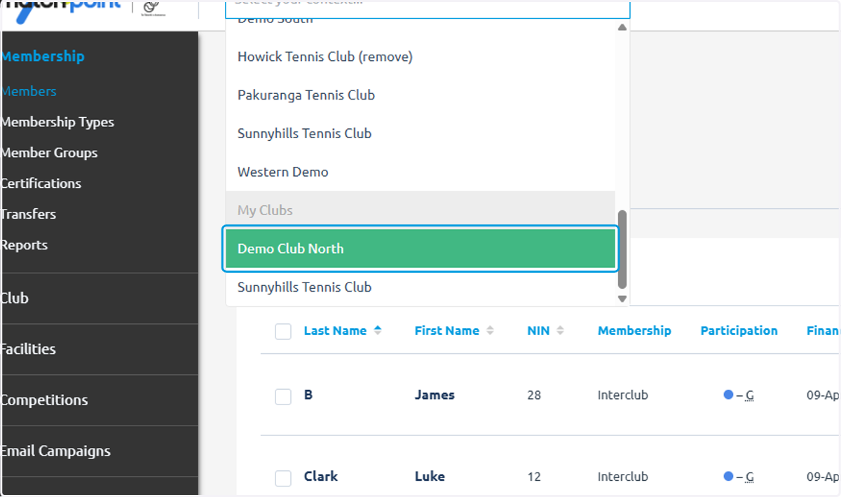 Click on your club under the section 'My Clubs'