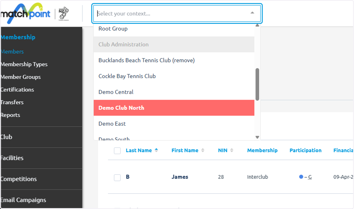 To edit an entry on behalf of your club you must go to your personal context
