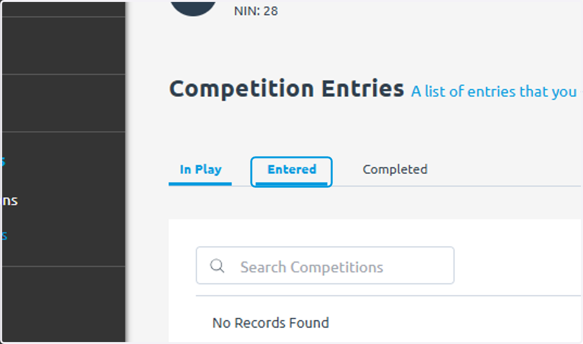 Click on Entered to see comps entered that haven't yet started