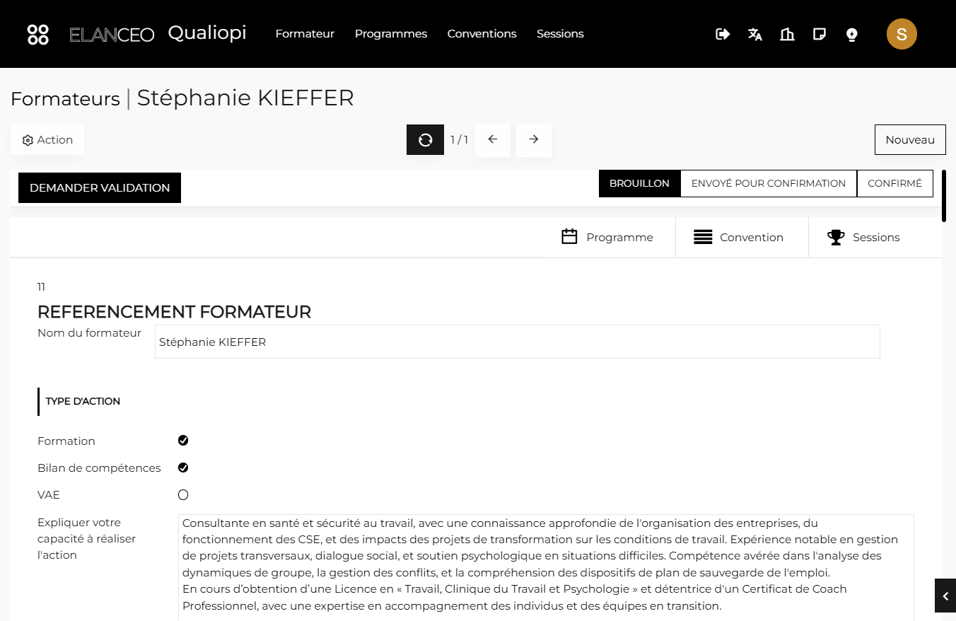 Cliquer sur "DEMANDER VALIDATION"
