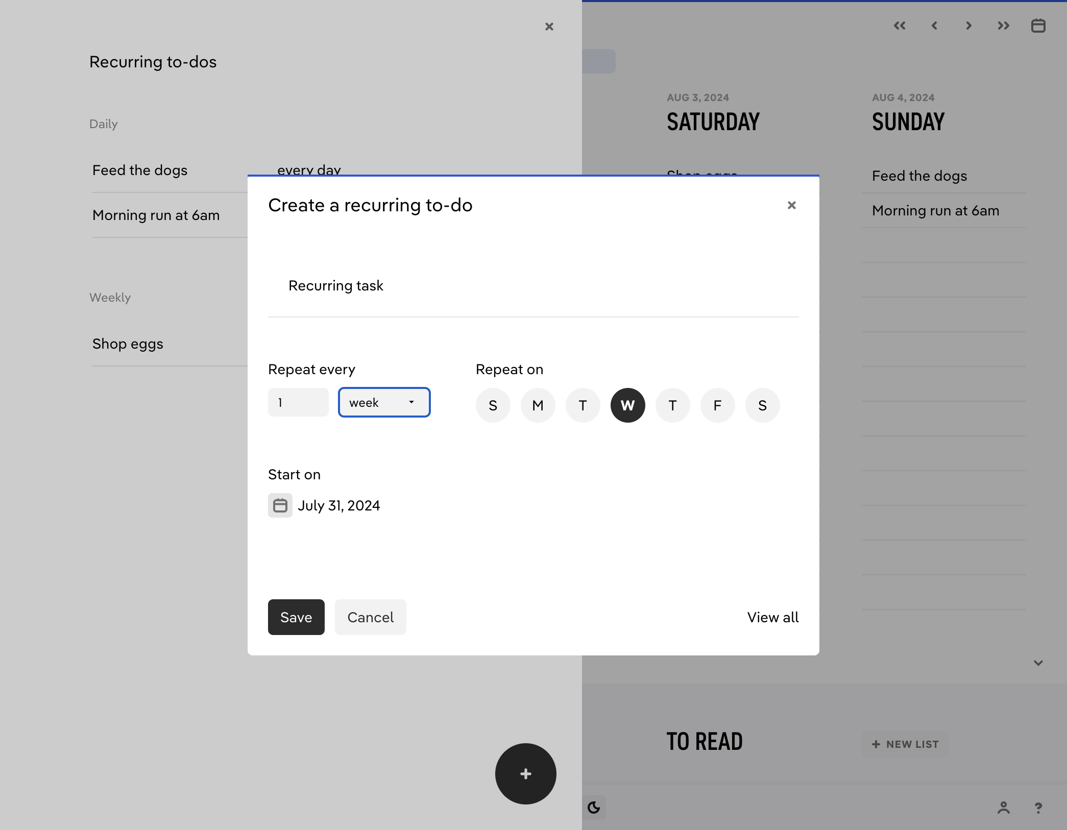 Select a frequency for your recurring to-do.