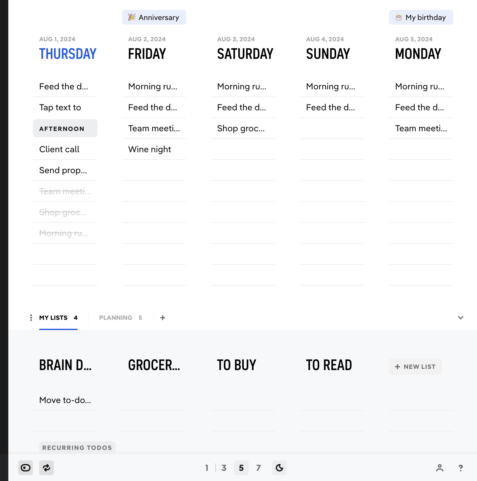 Click the Recurring icon at the bottom left corner to open your Recurring to-do sidebar.