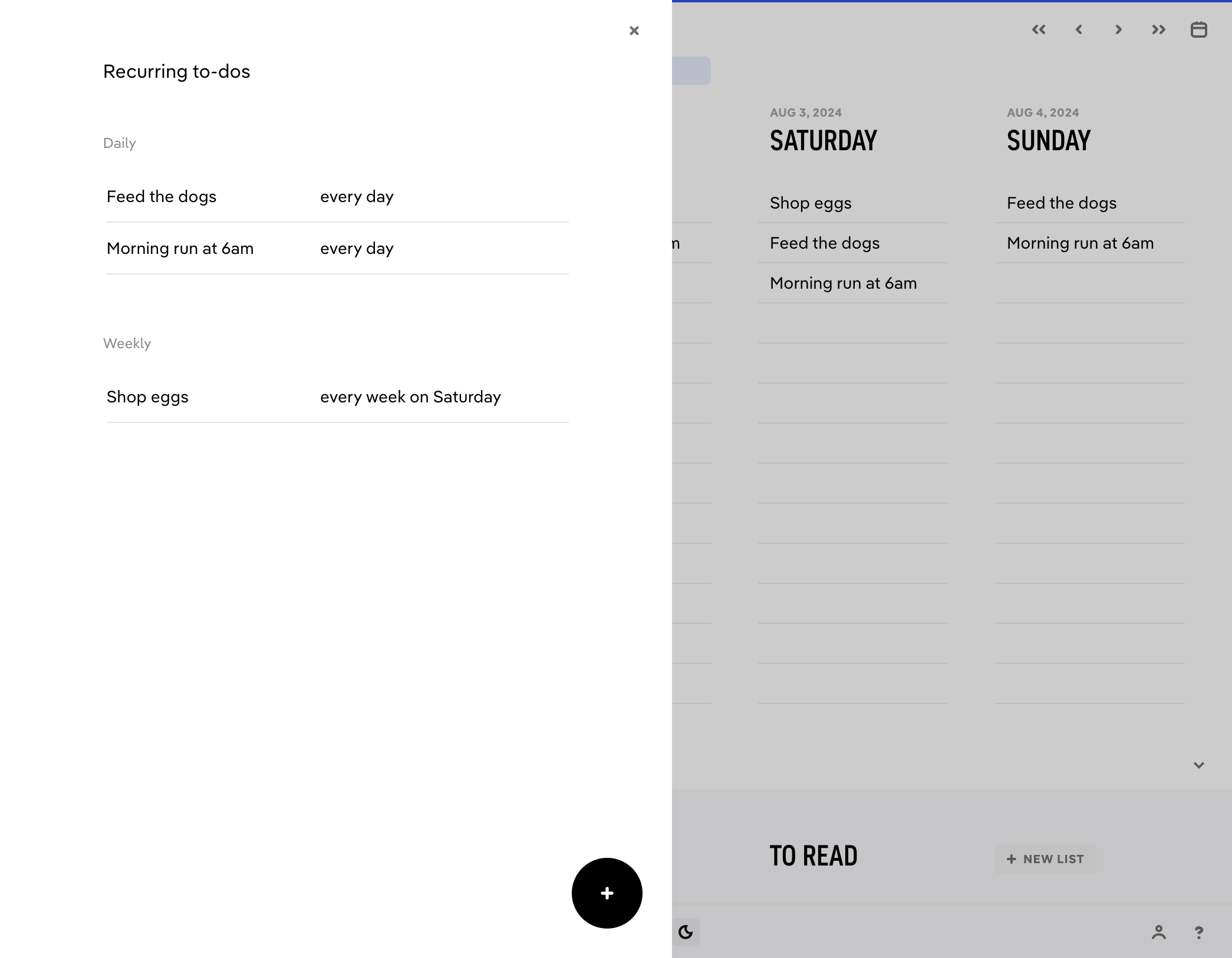 Click '+' to create a new recurring task.