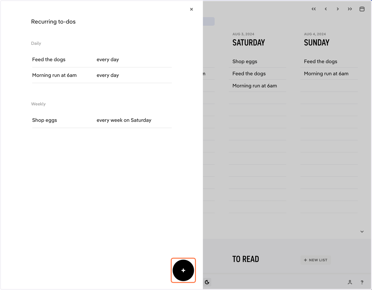 Click '+' to create a new recurring task.