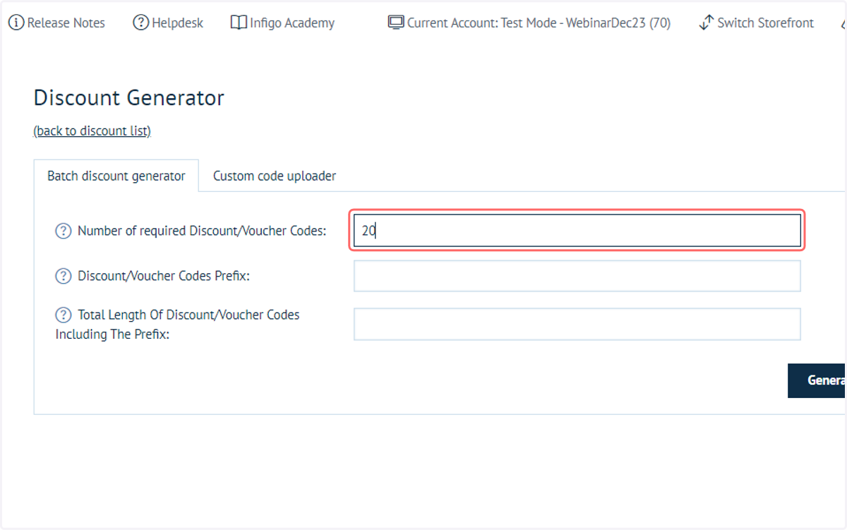 Type the number of required codes
