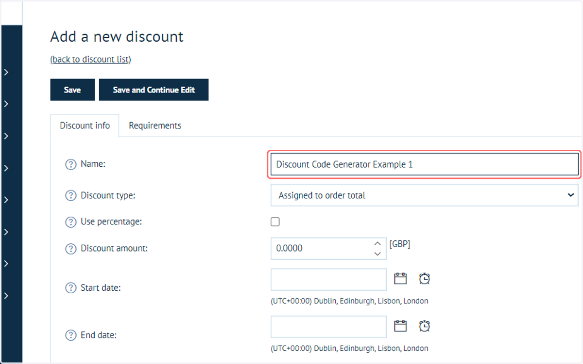 Enter a discount name