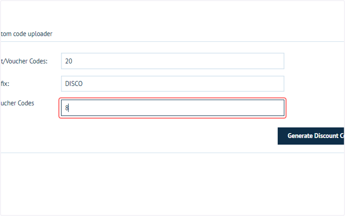 Input a number of characters to create a unique code on the end of the prefix.