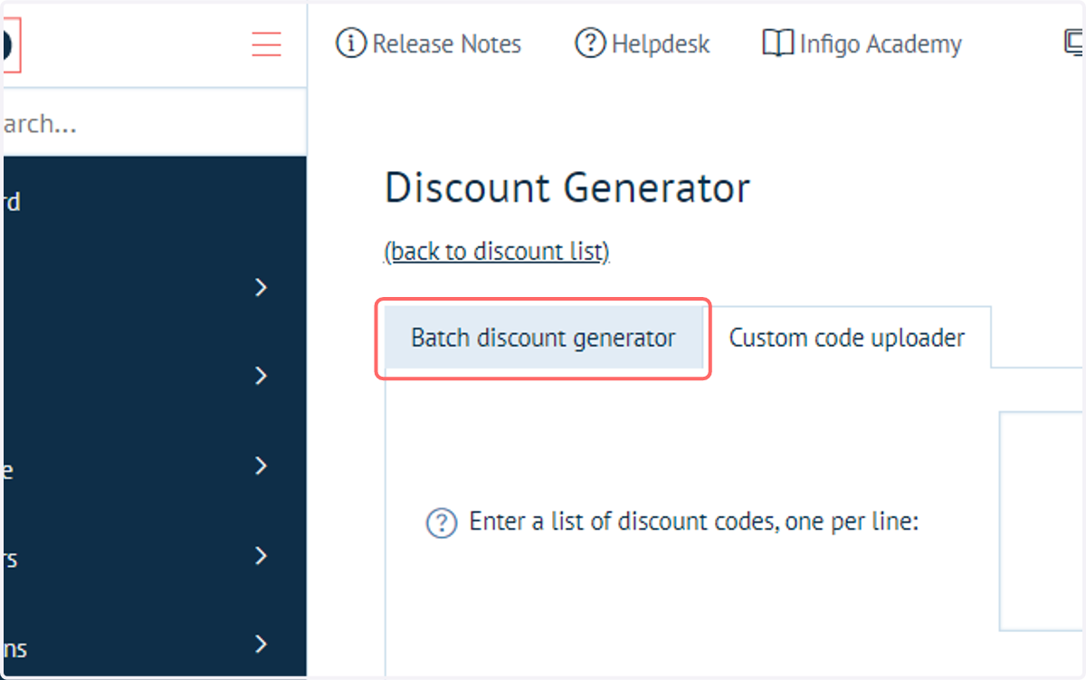 Click on Batch discount generator