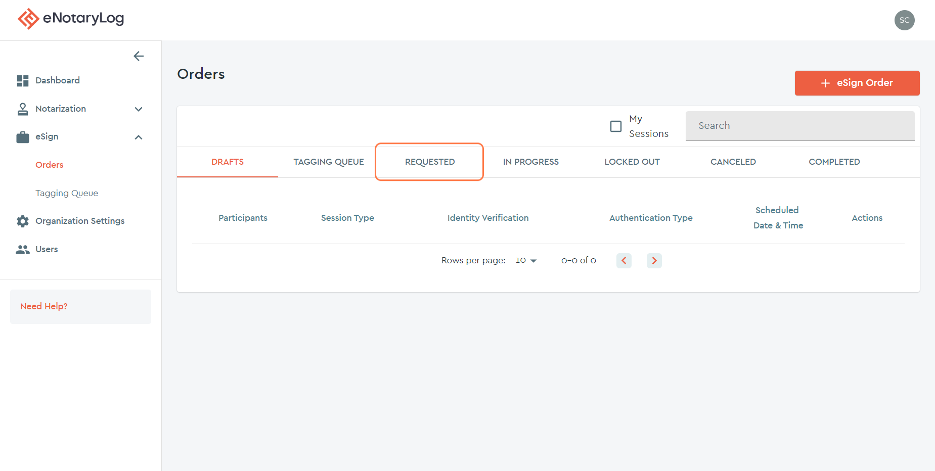 Locate your eSign Order by its status...