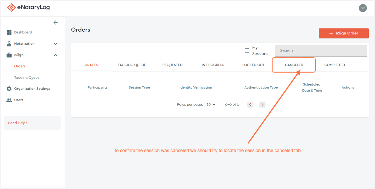 To confirm that the order was canceled Click on CANCELED tab...