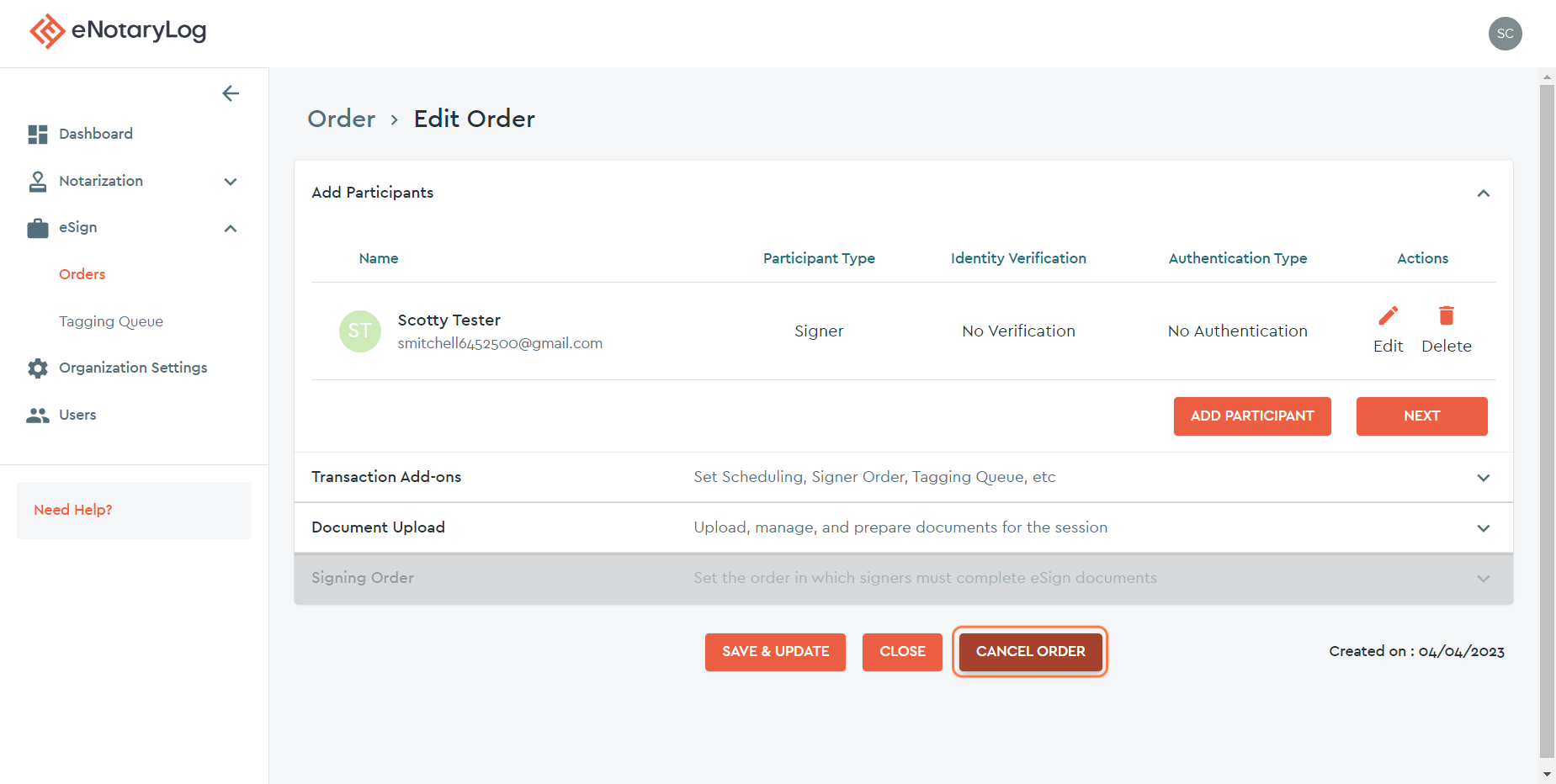 Scroll down to the bottom of the page and click the CANCEL ORDER button...