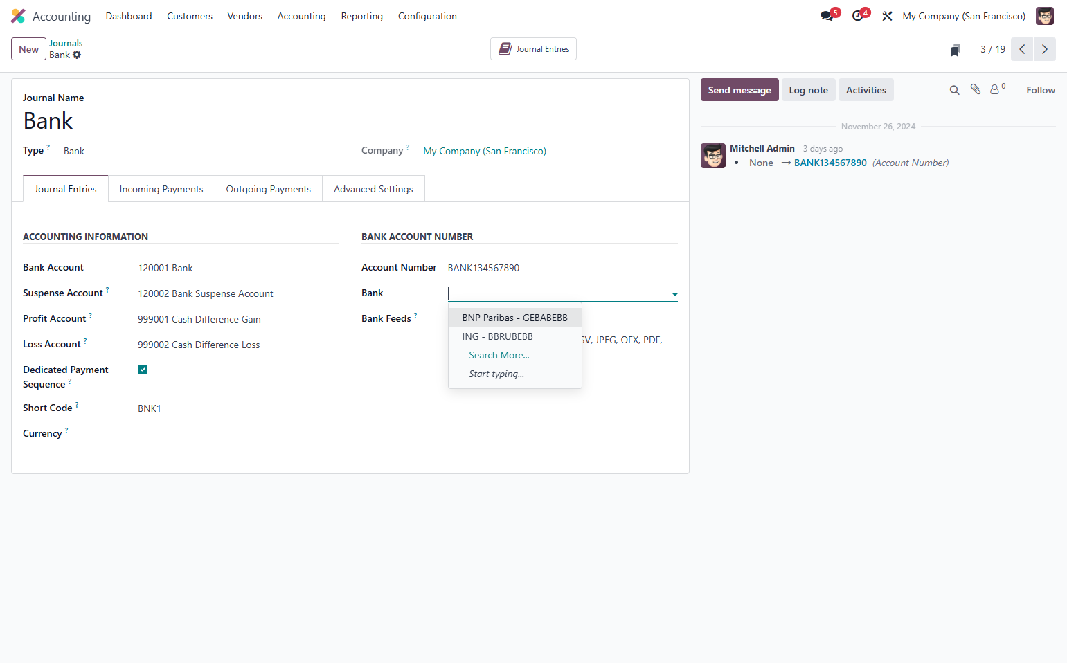 Select/Create the related Bank Company associated with the selected bank. For example BNP Paribas