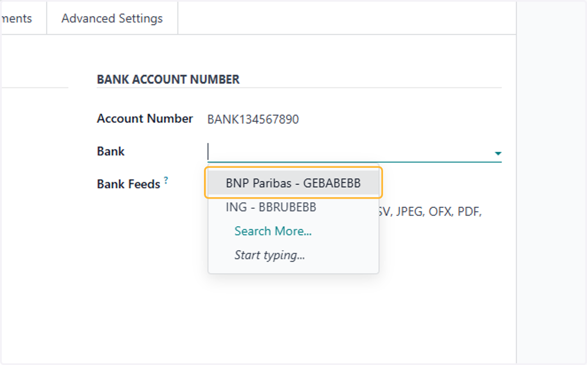 Select/Create the related Bank Company associated with the selected bank. For example BNP Paribas