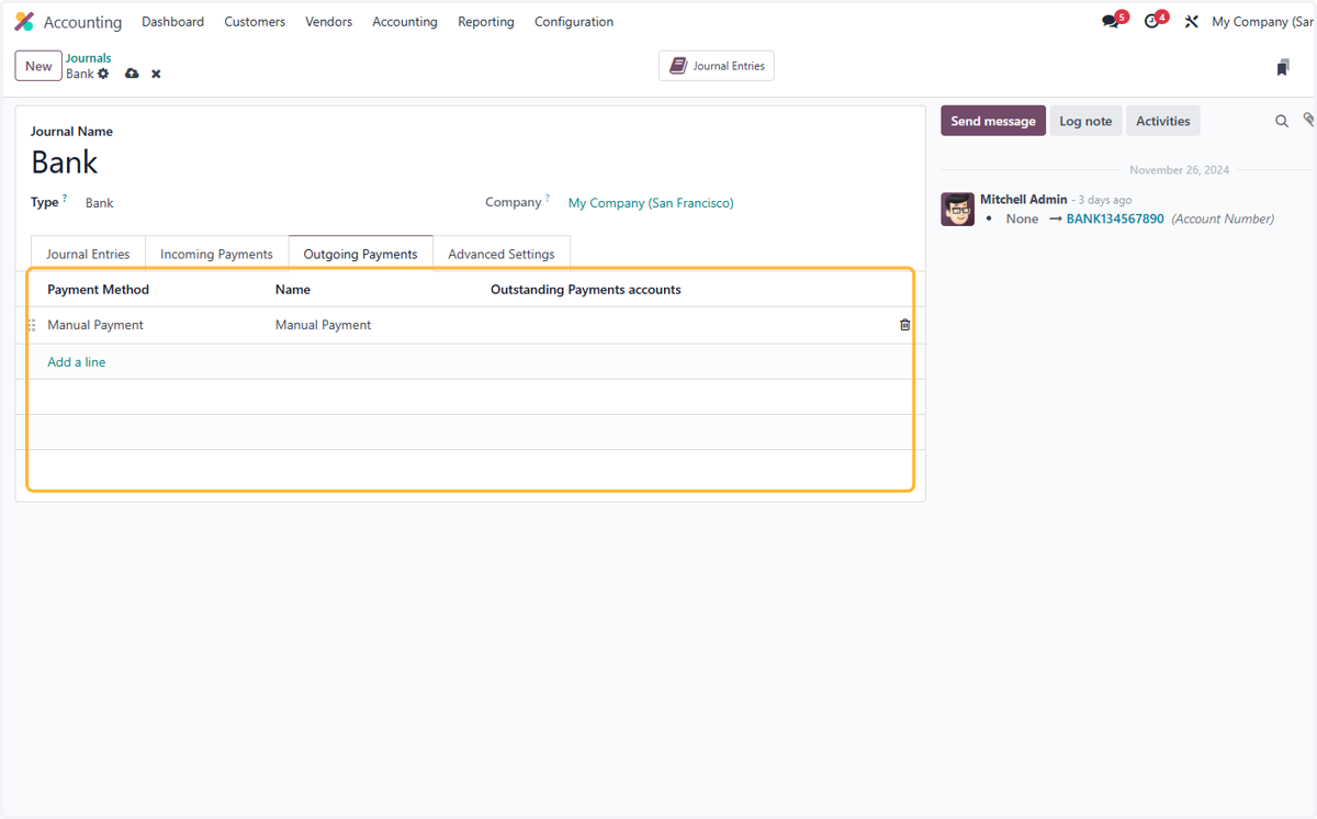 Select/Add any desired Payment Method for outgoing payments, same steps as incoming payments