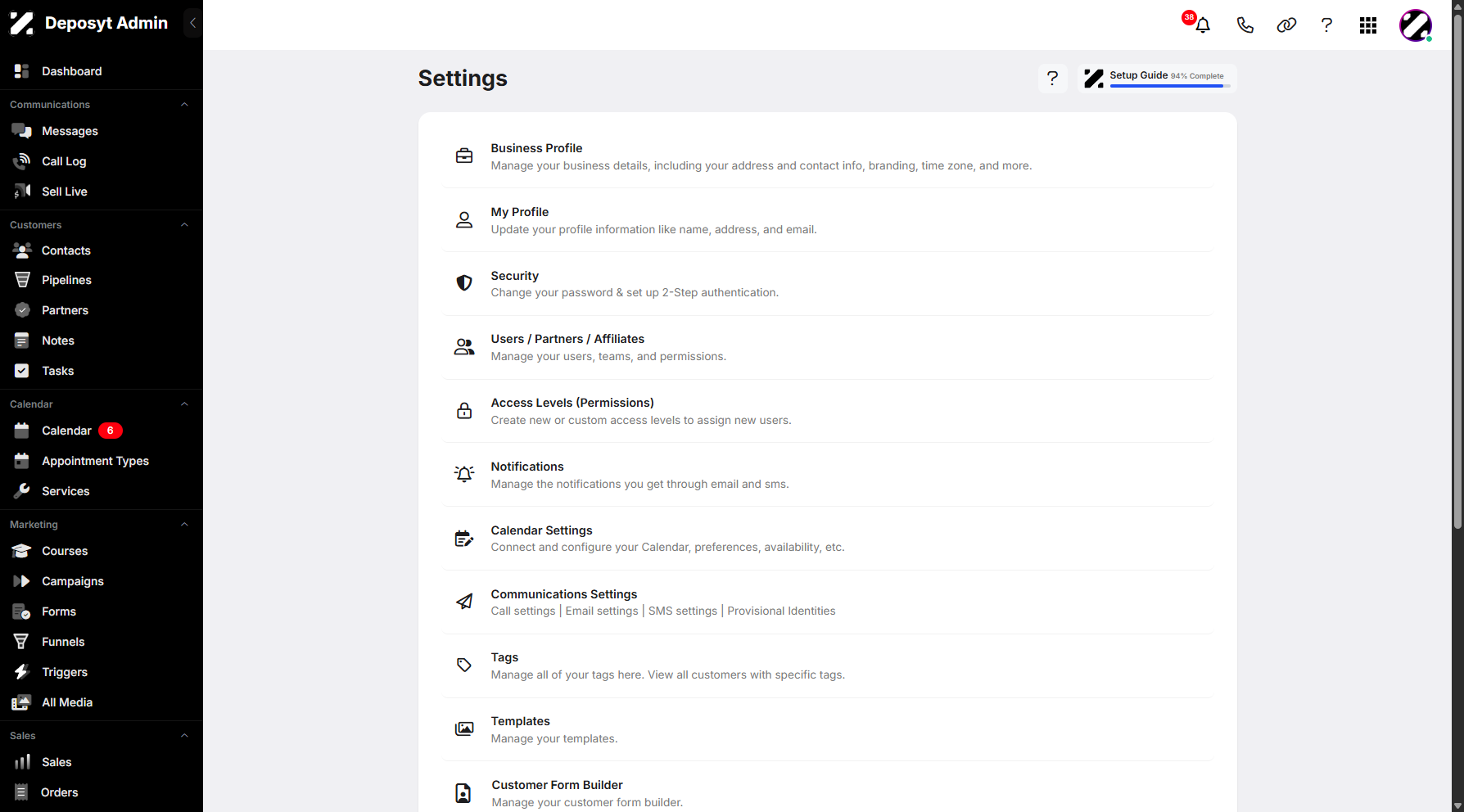 Step 3: You will then be navigated to the Settings page.