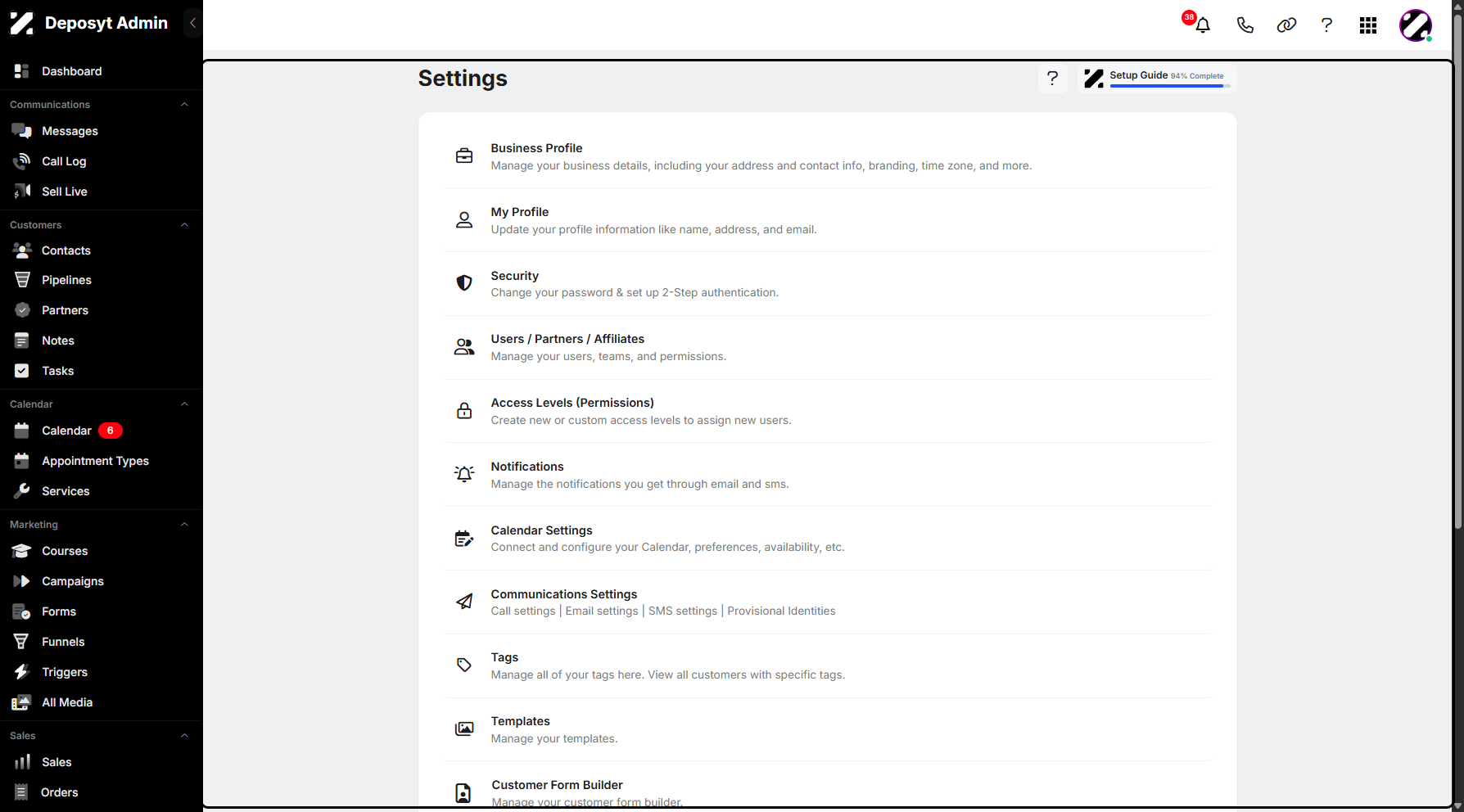 Step 3: You will then be navigated to the Settings page.