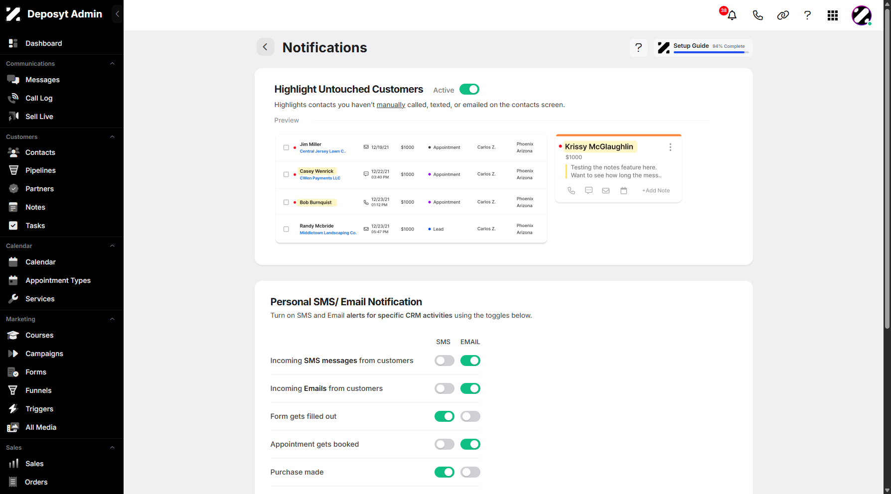 Step 5: You will be taken to the Notifications Settings tab. This section refers to the controls that let you decide what alerts you receive, how you receive them, and when you receive them within the system.