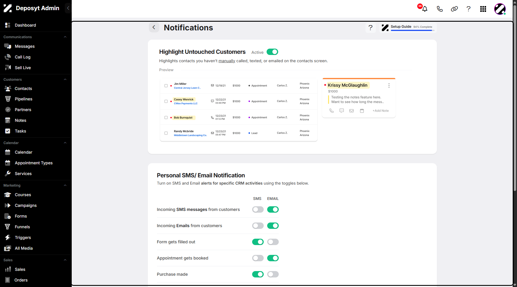 Step 5: You will be taken to the Notifications Settings tab. This section refers to the controls that let you decide what alerts you receive, how you receive them, and when you receive them within the system.