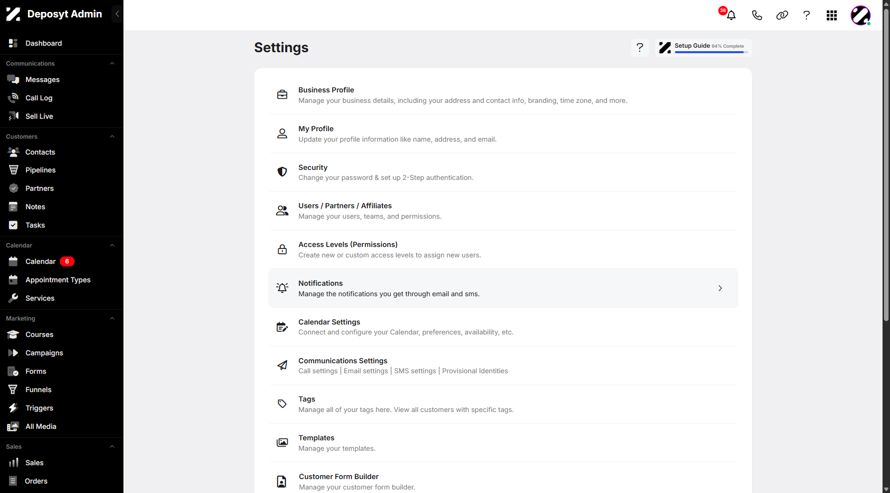 Step 4: Click on Notifications to continue.