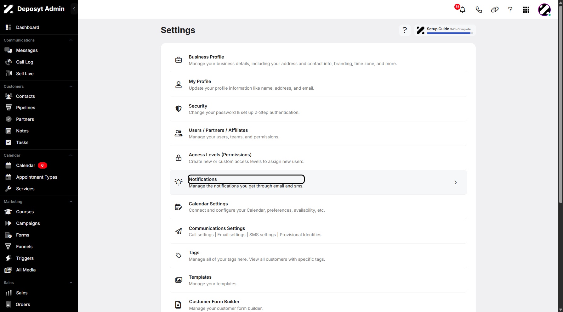 Step 4: Click on Notifications to continue.