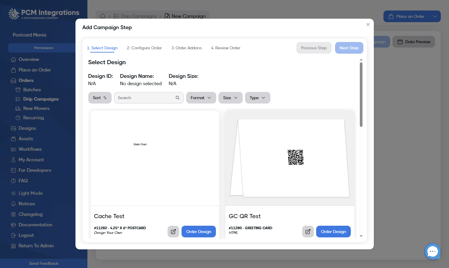 Choose your design from the pop up modal