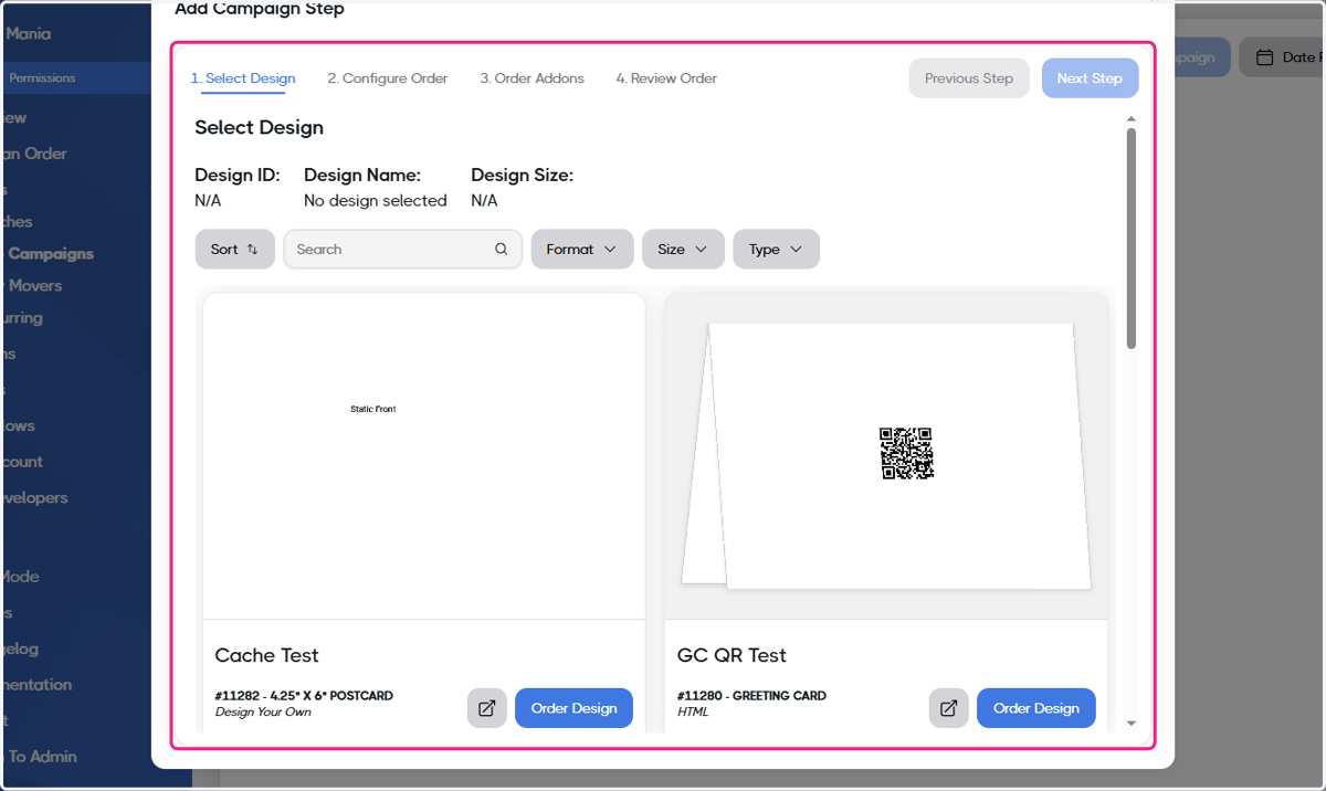 Choose your design from the pop up modal