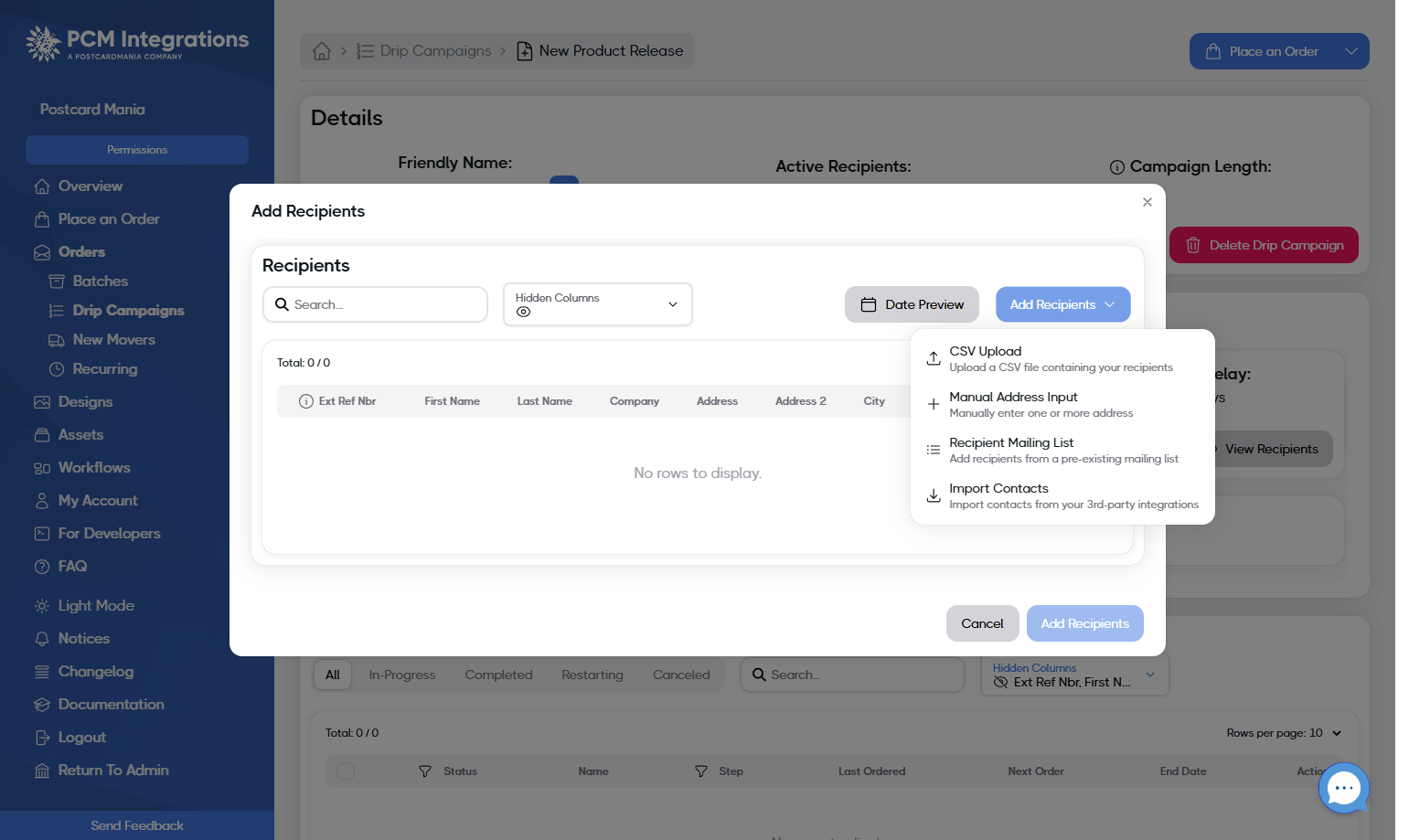 A. Click on Add Recipients B. choose an option from the Add recipients selection picklist