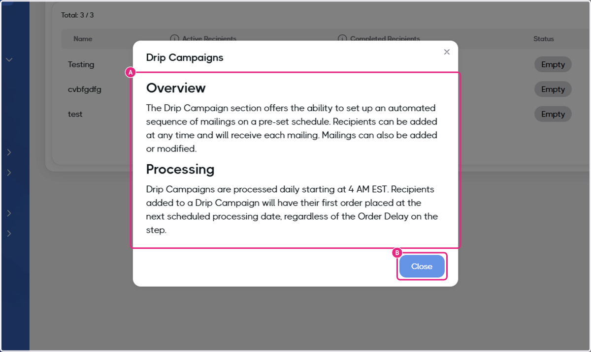 A. Click on Overview… B. Click on Close