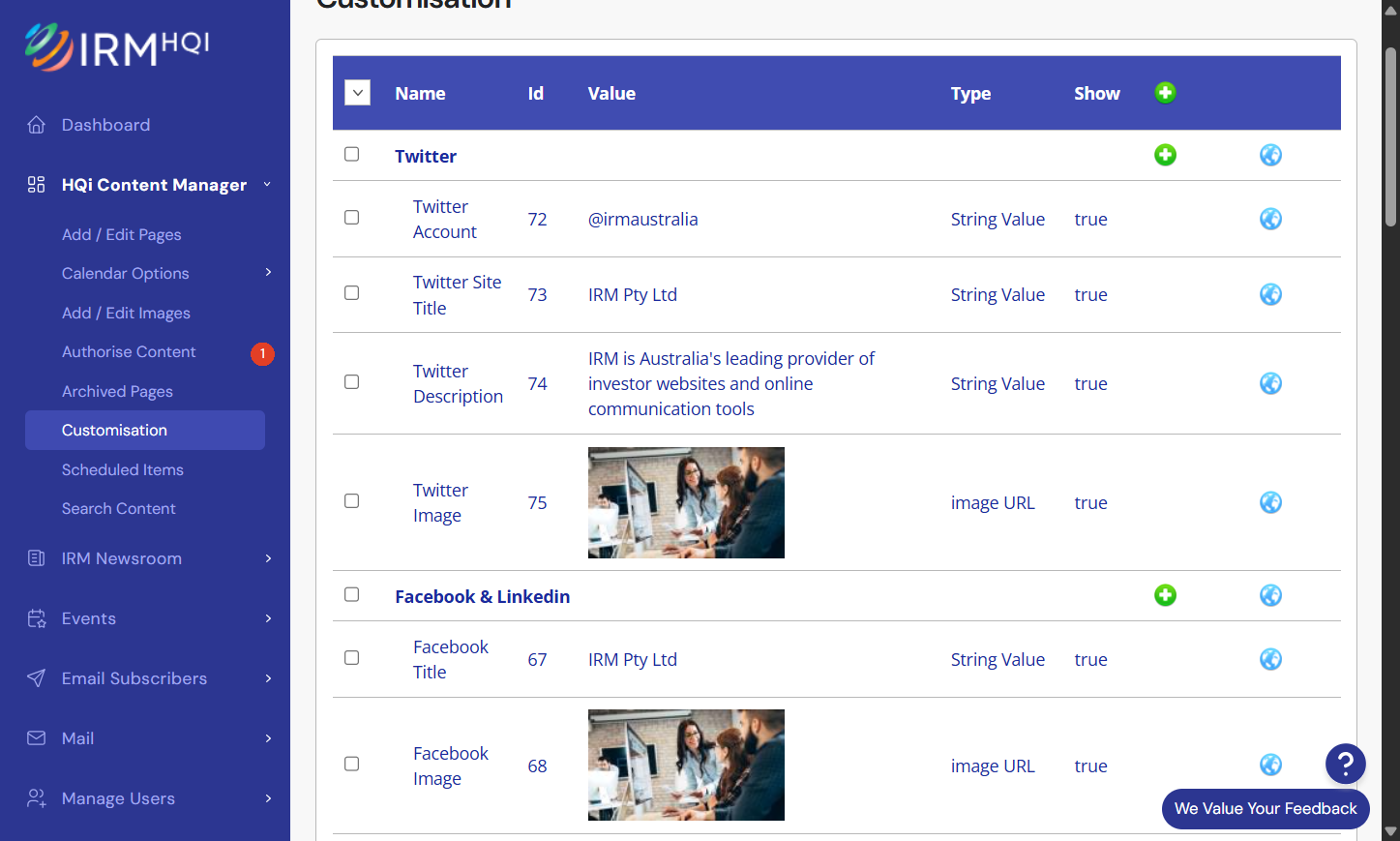 You will then be directed to the Customisation panel where you will see the list of all the elements that you can toggle.