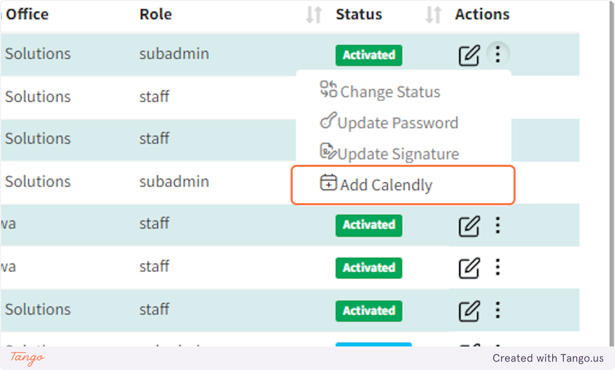 Select  Add Calendly option for users you want to integrate Calendly with