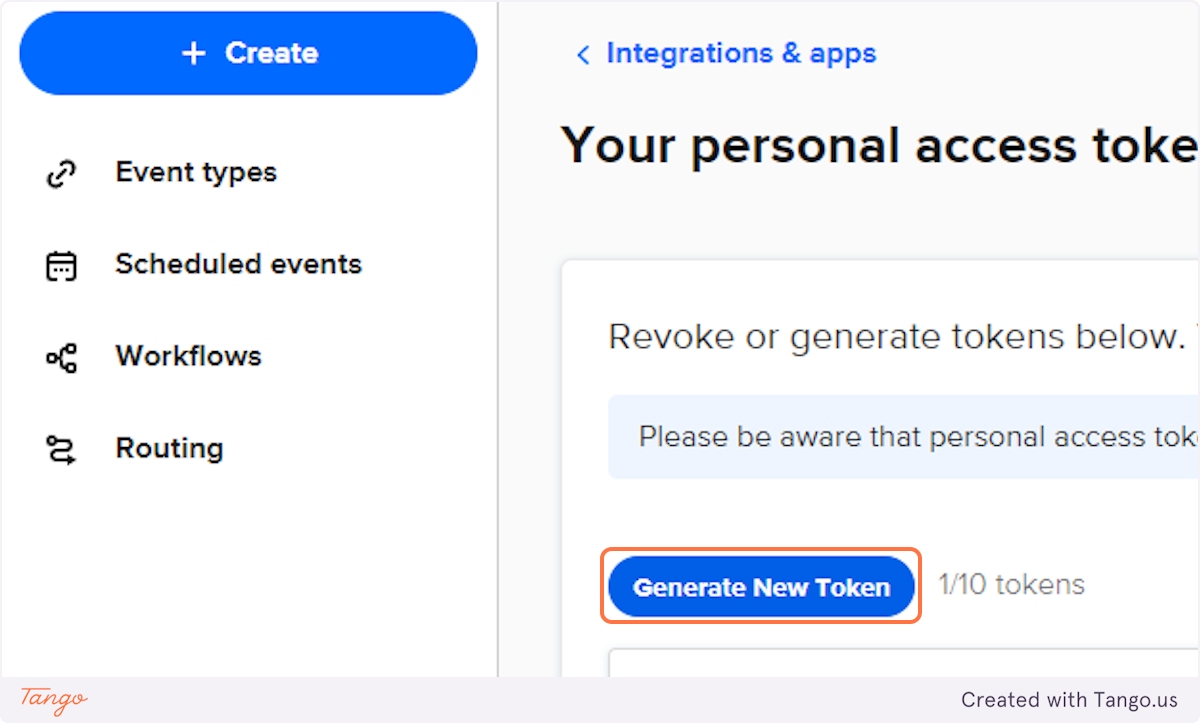 Click on Generate New Token