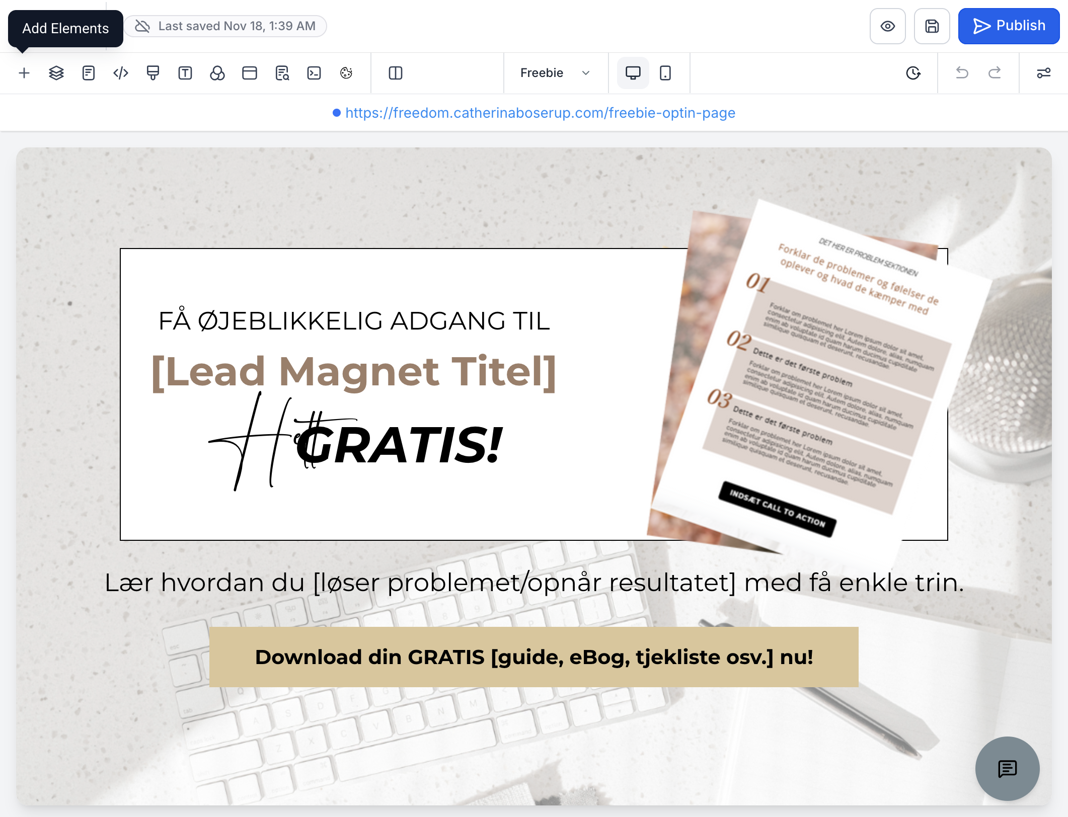 Klik på + Add Elements