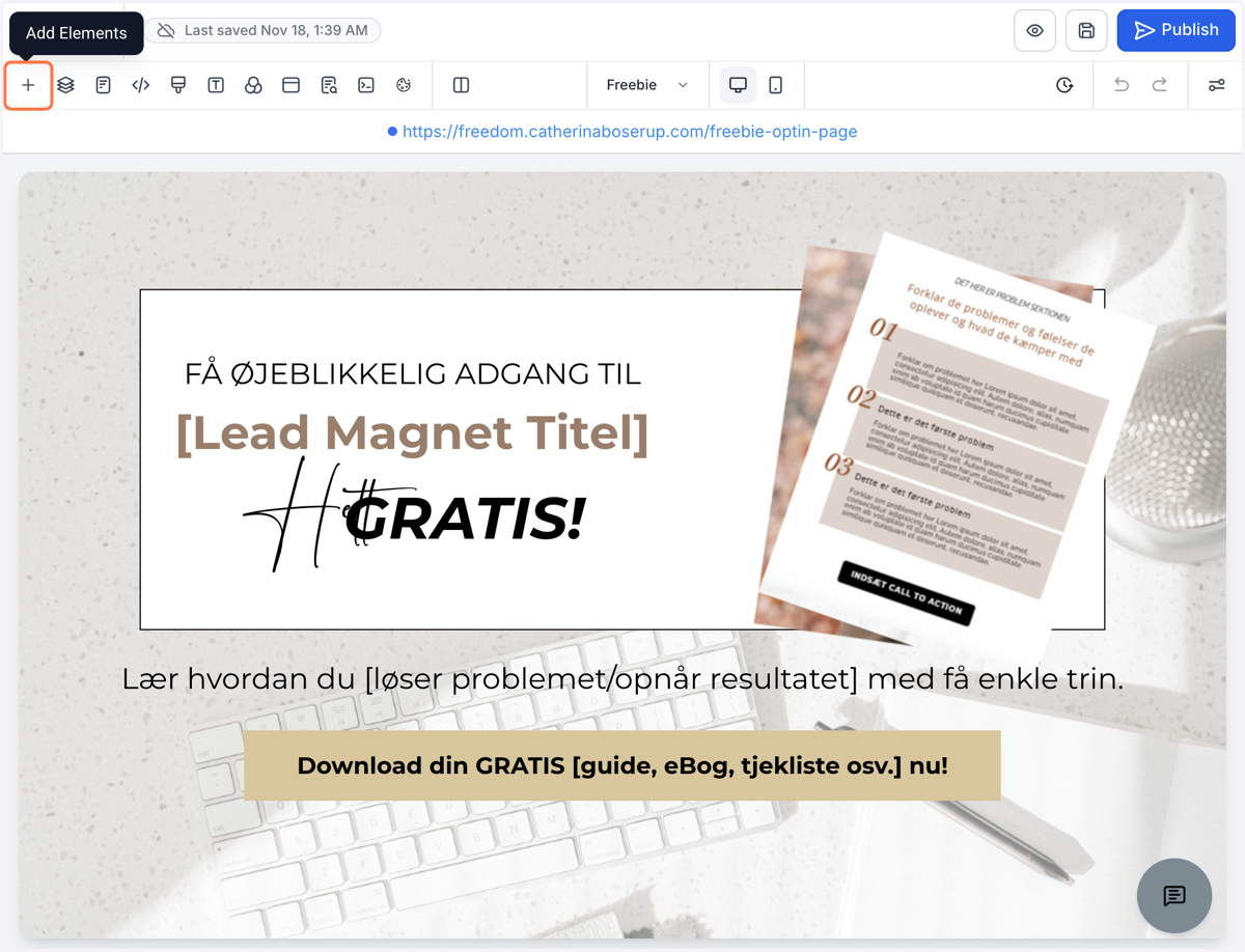 Klik på + Add Elements