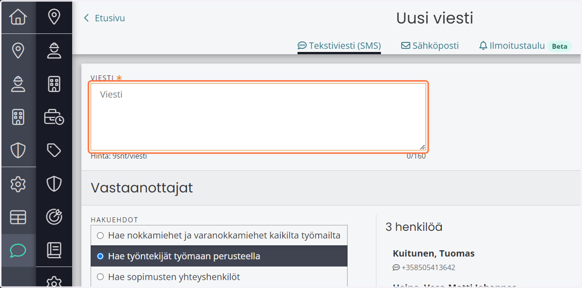 Kirjoita viestisi ja valitse hakuehdot