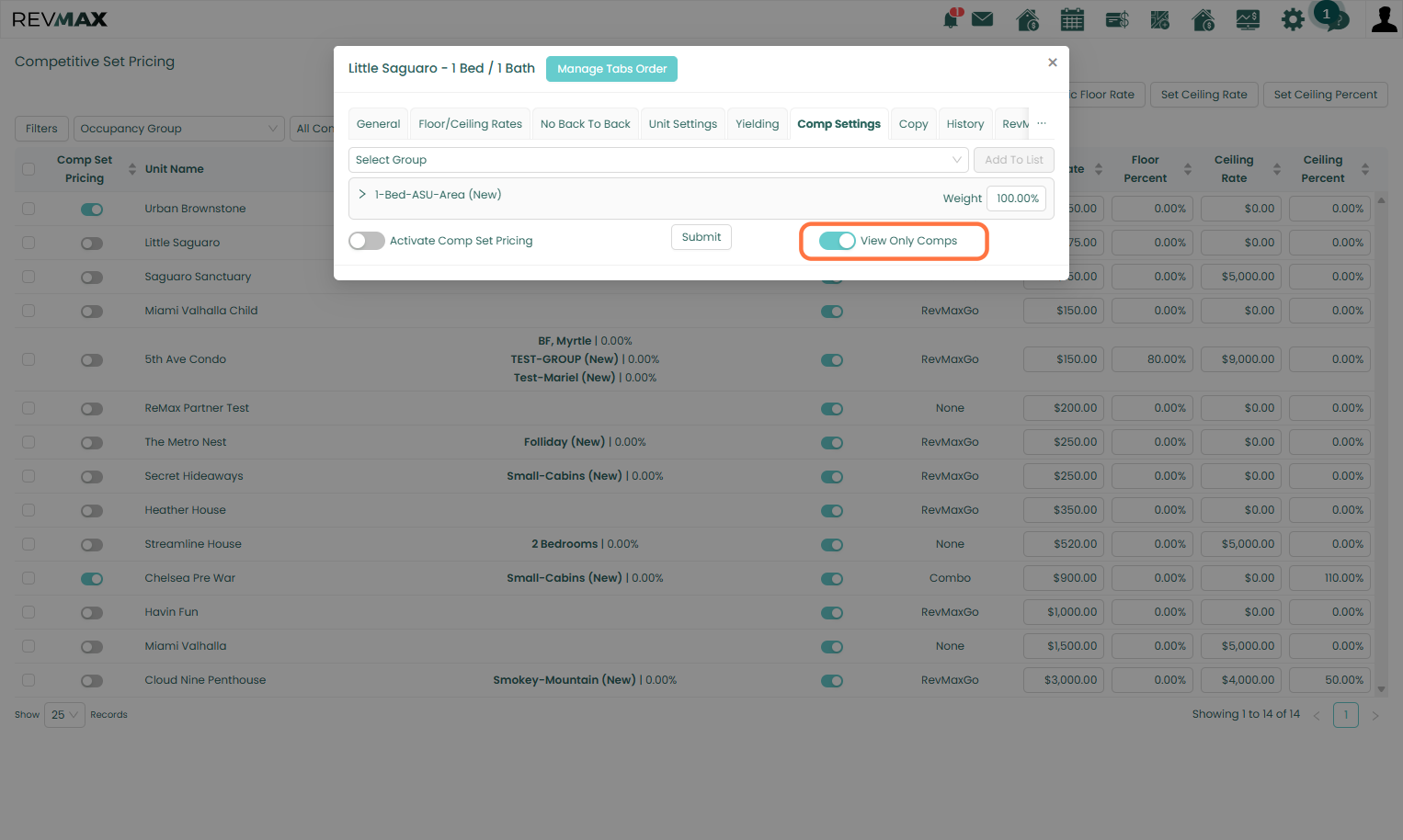 After adding the CompSet Group, you can choose between the following options: