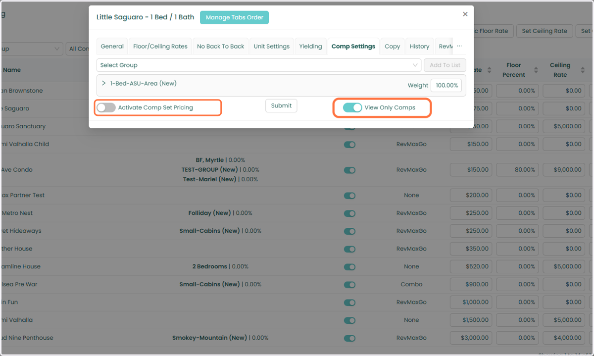 After adding the CompSet Group, you can choose between the following options: