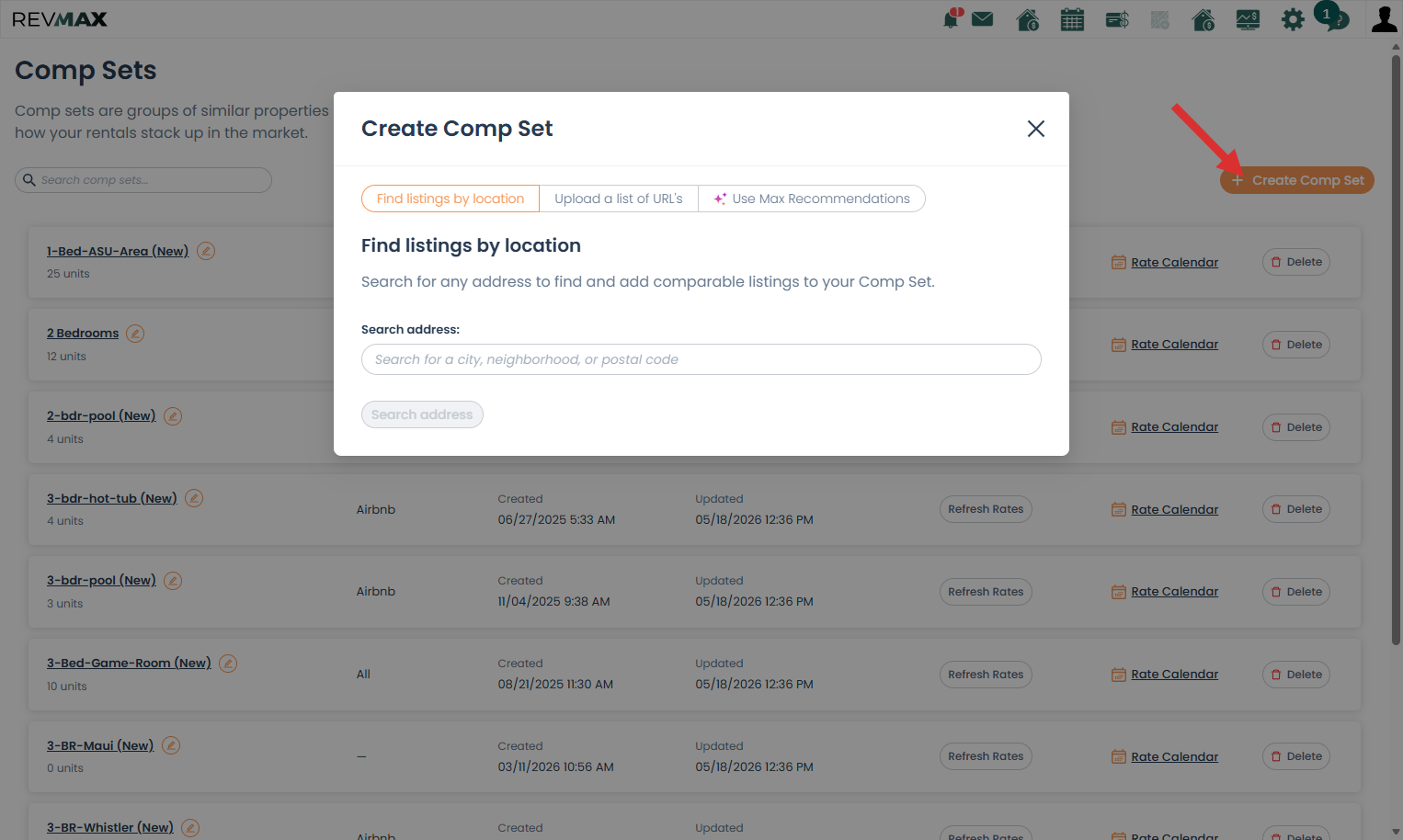 If you do not have any CompSet Groups yet, you can create one by clicking Create Comp Set.