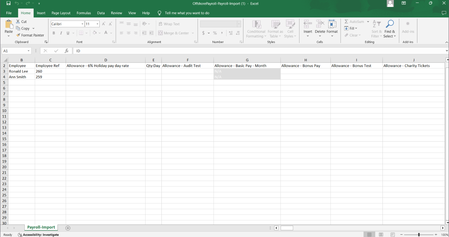 Open the downloaded file to begin populating the data