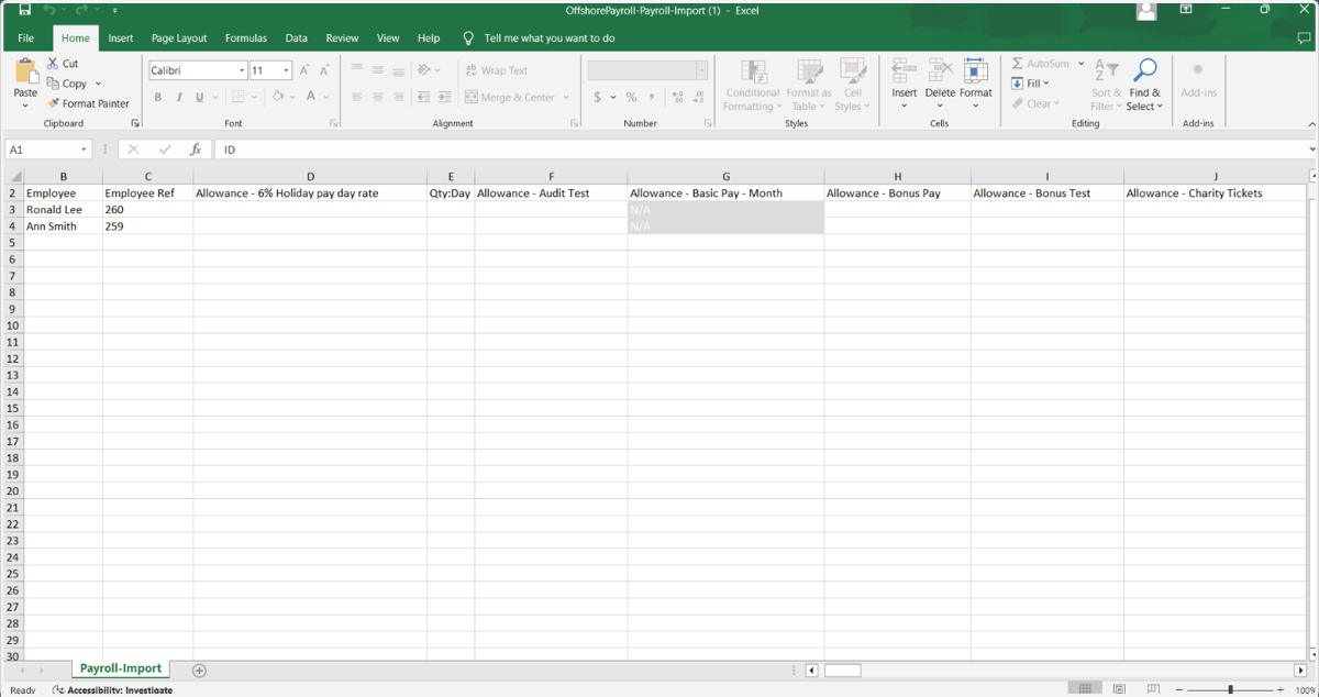 Open the downloaded file to begin populating the data