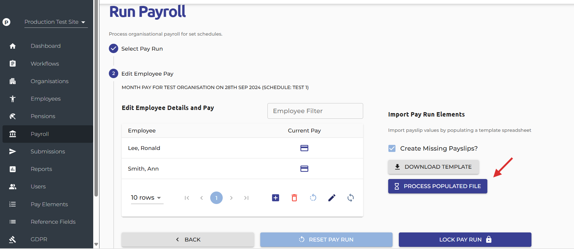 Navigate back to Offshore Payroll and select 'Process Populated File'